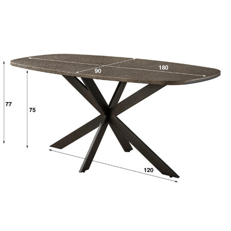 BelaLuz Modern industriële eetkamertafel Veya brons liquid metal Deens ovaal 180 cm