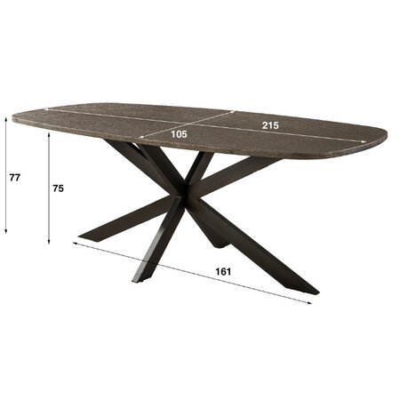 BelaLuz Modern industriële eetkamertafel Veya brons liquid metal Deens ovaal 215 cm