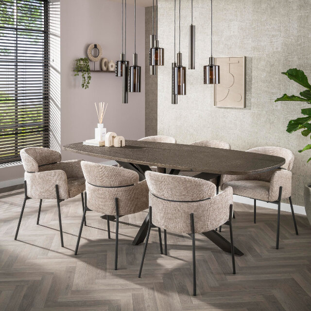 Eetkamertafel Veya brons liquid metal Deens ovaal 215 cm