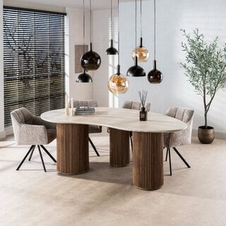 Eetkamertafel Romano niervormig travertin 215 cm