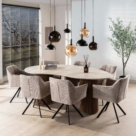 BelaLuz Modern Japandi eetkamertafel Romano niervormig travertin 215 cm
