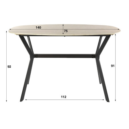 BelaLuz Modern Scandinavische bartafel Romano travertinlook Deens ovaal 140 cm