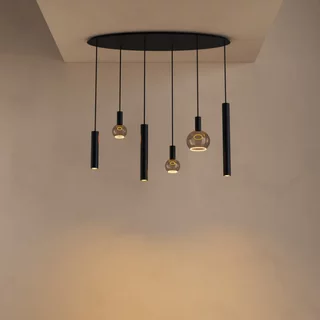 Hanglamp Riva 6-lichts ovaal zwart