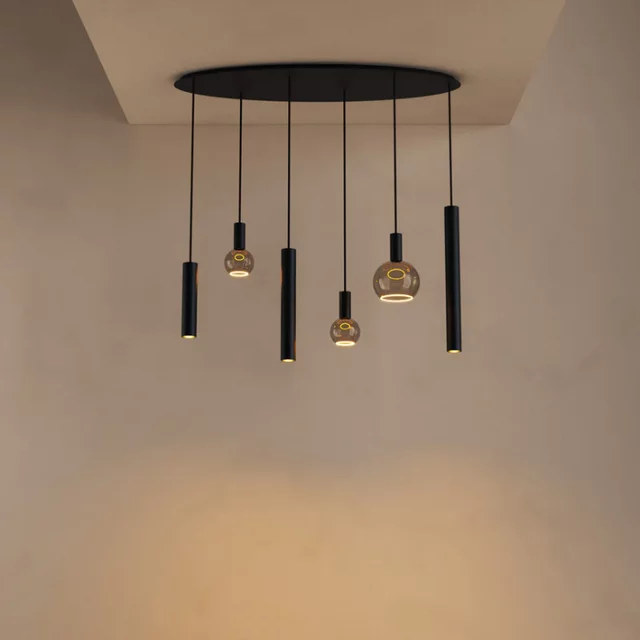 Hanglamp Riva 6-lichts ovaal zwart