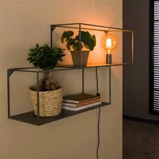 Wandschap Cube 1-lichts met 2 vakken oud zilver