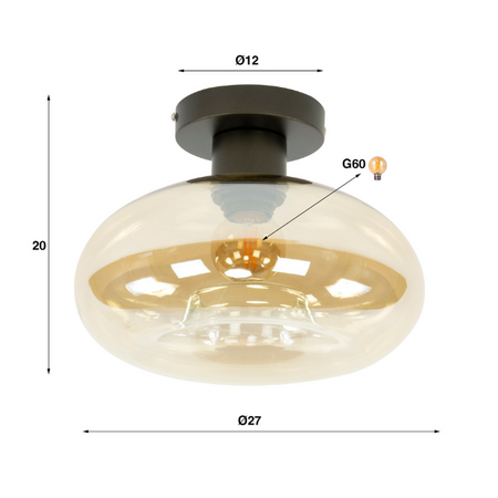 BelaLuz Moderne plafondlamp Sorro 1-lichts amber glas