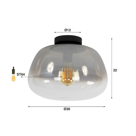 BelaLuz Modern industriële plafondlamp Pulse 1-lichts smoke glas