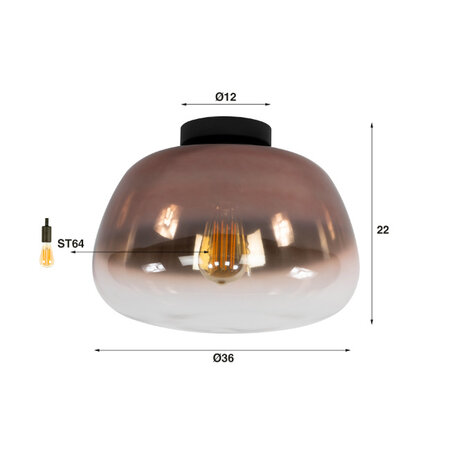BelaLuz Moderne plafondlamp Pulse 1-lichts koper glas