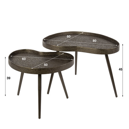 BelaLuz Industriële salontafel Conco set van 2 niervormig brons liquid metal