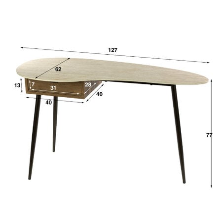 BelaLuz Modern Scandinavische kaptafel Tavero met 1 lade travertinlook
