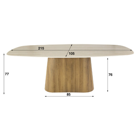 BelaLuz Modern Scandinavische eetkamertafel Romano Centro Deens ovaal travertin  215 cm