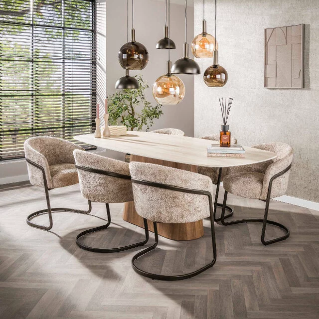 Eetkamertafel Romano Centro Deens ovaal travertin  215 cm