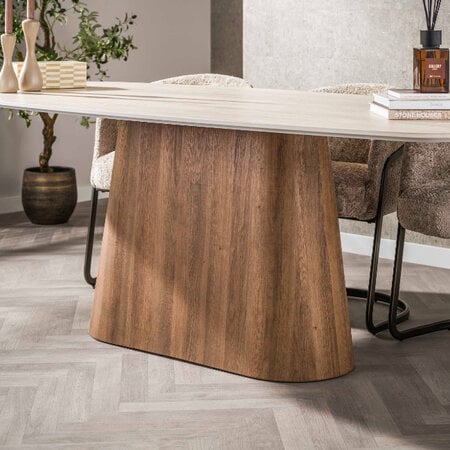 BelaLuz Modern Scandinavische eetkamertafel Romano Centro Deens ovaal travertin  215 cm