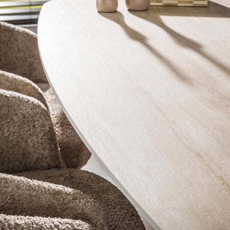 BelaLuz Modern Scandinavische eetkamertafel Romano Centro Deens ovaal travertin  215 cm