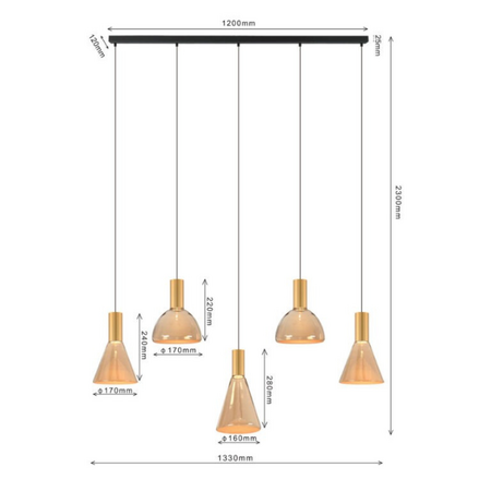 ETH Modern hotel chique hanglamp Lisa 5-lichts messing