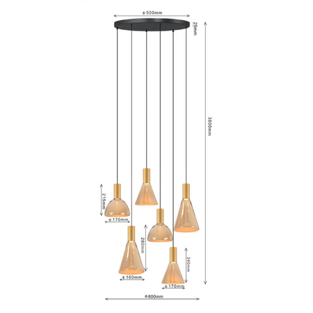 ETH Modern hotel chique hanglamp Lisa 6-lichts messing Ø50 cm