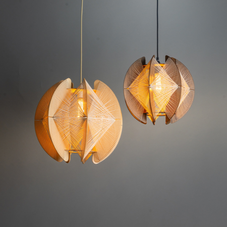 ETH Landelijke Japandi hanglamp Jessica 1-lichts small walnut