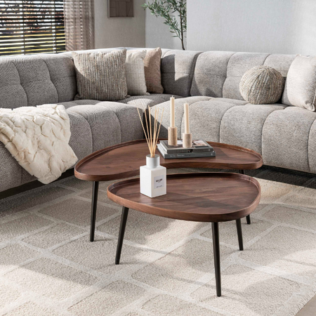 BelaLuz Landelijk moderne salontafel Como organisch 2-set bruin acaciahout