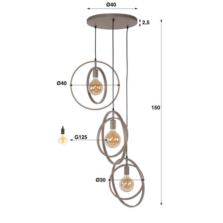 BelaLuz Moderne Japandi hanglamp Ozon 3-lichts getrapt beige