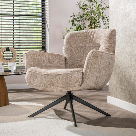 BelaLuz Modern Scandinavische fauteuil Velora draaibaar Hoven zand