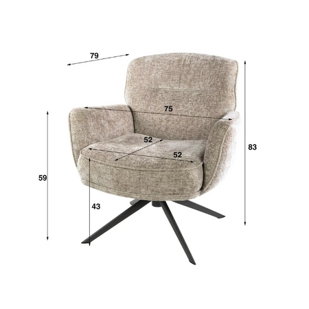 BelaLuz Modern Scandinavische fauteuil Velora draaibaar Hoven zand
