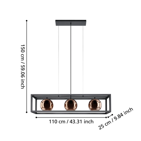 Stars of Light Hanglamp Cordoba 3-lichts zwart frame en koper glas