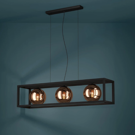 Stars of Light Hanglamp Cordoba 3-lichts zwart frame en koper glas