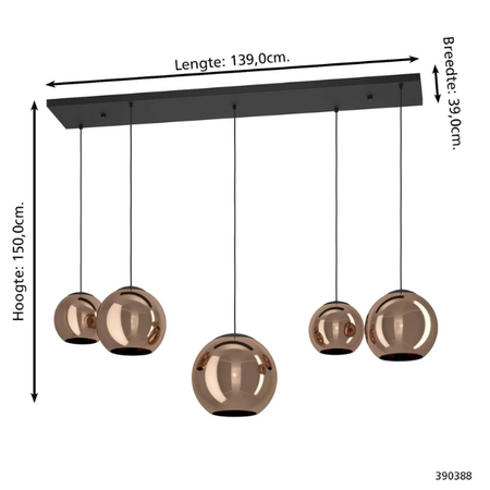 Stars of Light Moderne hanglamp Cordoba 5-lichts koperkleurig glas