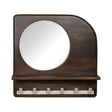 Nijwie Landelijke Japandi kapstok Curaçao met spiegel walnut brown 45 cm