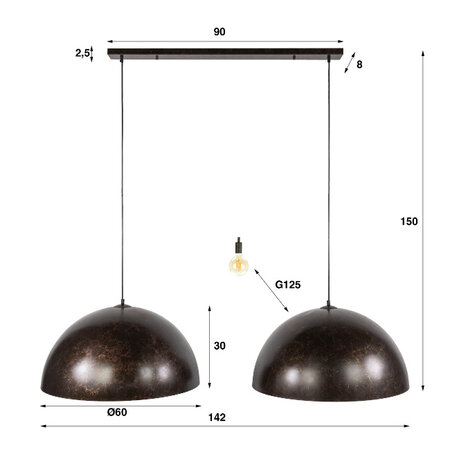 BelaLuz Industriële Hanglamp Radiance 2-lichts Ø60 cm urban brown