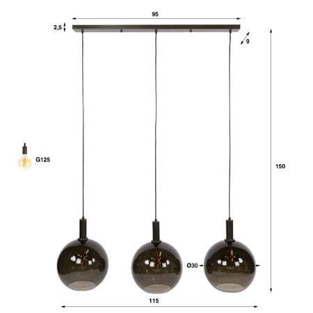 BelaLuz Modern hotel chique hanglamp Luna 3-lichts Sienna brown
