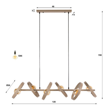 BelaLuz Moderne hanglamp Hera 6-lichts beige