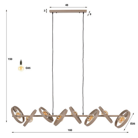 BelaLuz Moderne hanglamp Hera 8-lichts beige