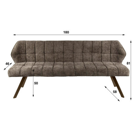 BelaLuz Modern hotel chique eetkamerbank Turn Hoven taupe brons onderstel