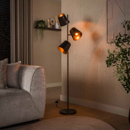 BelaLuz Modern industriële vloerlamp Tigris 3-lichts Urban brown