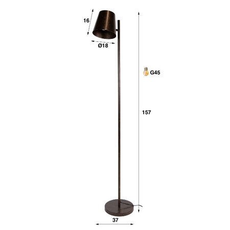 BelaLuz Modern industriële vloerlamp Ronja 1-lichts Urban brown