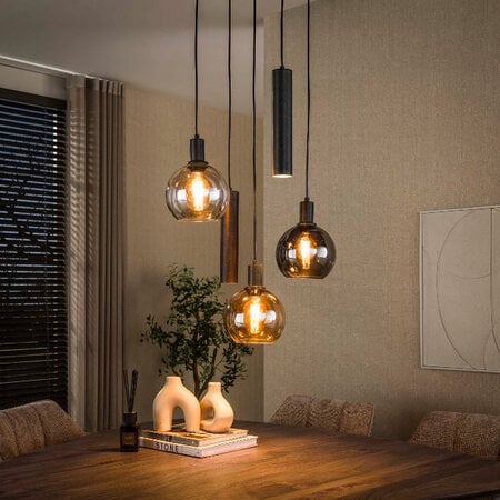 BelaLuz Moderne hanglamp Poly 5-lichts getrapt charcoal