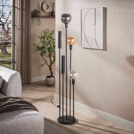 BelaLuz Modern industriële vloerlamp Poly 5-lichts charcoal