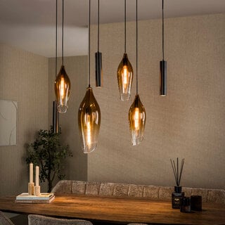 Hanglamp Mara 7-lichts Sienna brown gold shaded glass