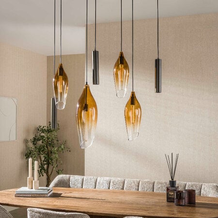BelaLuz Modern industriële hanglamp Mara 7-lichts Sienna brown gold shaded glass