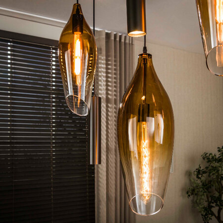 BelaLuz Modern industriële hanglamp Mara 7-lichts Sienna brown gold shaded glass