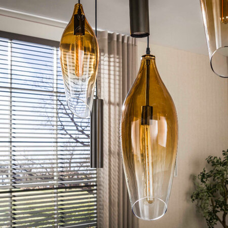 BelaLuz Modern industriële hanglamp Mara 7-lichts Sienna brown gold shaded glass