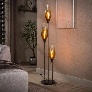 BelaLuz Modern industriële Vloerlamp Mara 3-lichts Sienna brown gold shaded glass