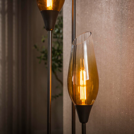 BelaLuz Modern industriële Vloerlamp Mara 3-lichts Sienna brown gold shaded glass