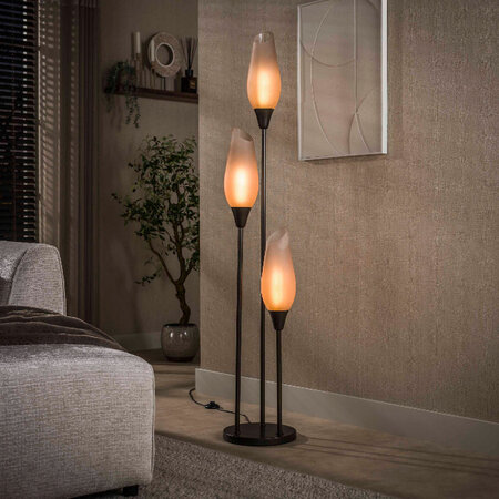 BelaLuz Modern industriële Vloerlamp Phantom 3-lichts Sienna brown frosted glas