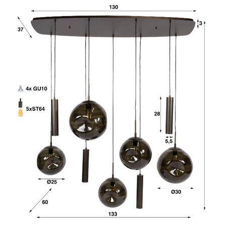 BelaLuz Modern hotel chique hanglamp Soraya 9-lichts Sienna brown