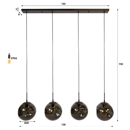 BelaLuz Modern hotel chique hanglamp Soraya 4-lichts Sienna brown