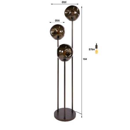 BelaLuz Modern hotel chique vloerlamp Soraya 3-lichts Sienna brown