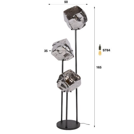 BelaLuz Modern design vloerlamp Ice Cube 3-lichts chrome glas