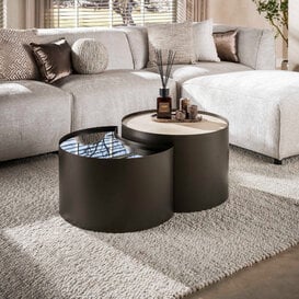 Salontafel Union set van 2 travertin half moon